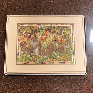 ⭐️80’s Pimpernel 16”x12” set of 4 cork back placemats Country Rabbits with box